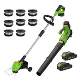 Garvee 20V Wireless Leaf Blower and String Trimmer Set – 550CFM, 130MPH, 12" Weed Wacker – 2 x 2.0Ah Batteries & Charger, Lightweight, Black+Green - Green