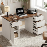 Garvee Stylish Fluted Panel Computer Desk, 60in Executive Workstation with Charging Function for Study - Brown&White