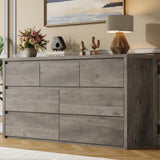 Garvee Modern 7 Drawer Dresser for Bedroom – Wide Wooden Chest of Drawers – Large Storage Organizer for Living Room, Hallway, Entryway – Embossed Washed Gray (AB Bag) - Grey