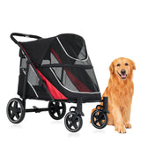 Garvee Large Dog Stroller for Large Dogs 88 lbs, One-Step Fold Pet Stroller with 11" All-Terrain Wheels, 360° Rotatable Front Wheels & Brakes, Heavy Duty, Dual Entry Doors for Senior Dogs, Red - Red
