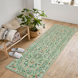 Garvee Sage Green Washable Floral Runner Rug 2' × 6', Non Slip Low Pile Stain Resistant Soft Rug for Hallway Kitchen Laundry Entryway - Green