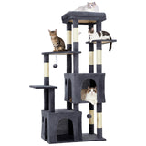 Garvee 61" Multi-Level Cat Tree for Indoor Cats, Heavy-Duty Tower for Large Adult & Maine Coon Cats with Oversized Perch, Dual Condos, Natural Sisal Scratching Posts & Play Toys – Dark Gray - Dark Gray
