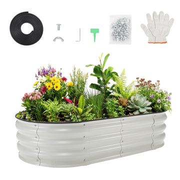 Garvee 6x3x1Ft Oval Galvanized Garden Beds,Large Outside Galvanized Raised Bed for Patio and Yard, Easy Assemble with Gloves, Safe Rubber Edge and Planting Label,Ideal Gardener Gift