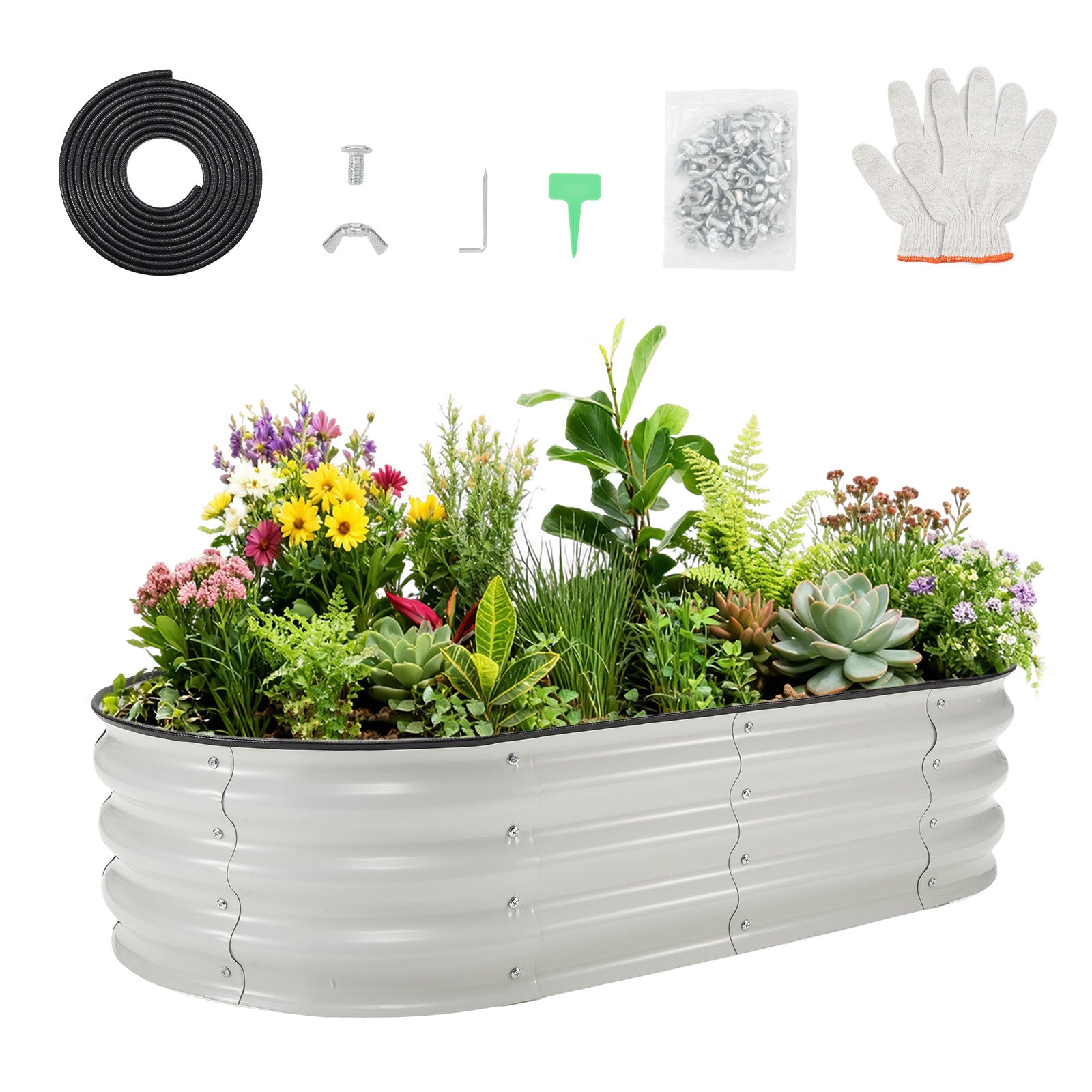 Garvee 6x3x1Ft Oval Galvanized Garden Beds,Large Outside Galvanized Raised Bed for Patio and Yard, Easy Assemble with Gloves, Safe Rubber Edge and Planting Label,Ideal Gardener Gift