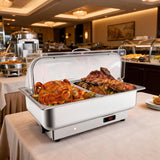Garvee Electric Chafing Dishes Buffet Set – 2 Pack Roll Top Food Warmers with 2 x 4.5 QT Stainless Steel Pans – Adjustable Temperature & Digital Display – Transparent Lid – Perfect for Parties and Catering
