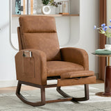 Garvee PU Nursery Rocking Chair with 26" High Backrest, Padded Seat, Smooth Rocking, 300 Lbs Capacity, Ergonomic Support, Side Pocket, Living Room & Bedroom - PU|Brown
