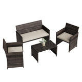 Garvee 4-Piece Patio Bar Set - All-Weather PE Rattan Outdoor Furniture - Cushioned Chairs & Tempered Glass Table - Backyard & Porch Use - Brown Gradient Rattan with Beige Cushions - Brown & Beige