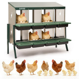 Garvee 8 Compartment Metal Chicken Nesting Box – Galvanized, Ventilated, Roll Away Egg Collection, Removable Tray, Perch, Easy Clean for Hens, Ducks, Geese – Green with Chicken Design – Size: 8 Compartments, Color: Green (Side Chicken Design) - Green