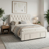 Garvee Spacious Storage Drawers Upholstered Platform Bed Frame - Full Size - Sturdy-color -> Sturdy Wooden Slats - Sturdy Mattress Foundation - Easy Assembly - No Box Spring Needed - Beige - FULL - Offwhite -> Light Beige - Beige
