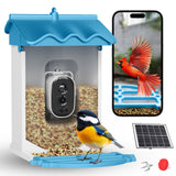 Garvee Smart Bird Feeder with 2.5K Camera & AI Recognition, Solar Powered, 2L Capacity, Night Vision, App Alerts, Auto Capture Photos/Videos for Bird Watching, Squirrel Deterrent, Blue - Blue