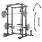 Garvee 2000LBS Multi-Function Power Cage Squat Rack with Dual Pulley Cable Crossover – Heavy-Duty Steel Strength Training Equipment for Home Gym – Color: All Black