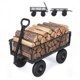 Garvee 1200 lb Heavy-Duty Steel Garden Cart, All-Terrain Utility Wagon with 13" Pneumatic Tires, Removable Mesh Sides, 180° Rotating Handle & Flatbed Design for Lawn, Yard, Farm, Landscaping, Black - Black