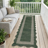Garvee 2' x 6' Washable Scalloped Minimalist Geometric Rug—Suitable for Indoor and Outdoor Use, Perfect for Entryways, Hallways, and Bedrooms, Green - Green