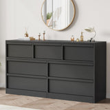 Garvee 7 Drawer Dresser for Bedroom - Large Storage, Smooth Glide Drawers - Wooden, Sturdy Build - Anti-Tip Safety, Versatile Use - 54in Wide, Modern White - Bedroom, Nursery, Living Room - Black