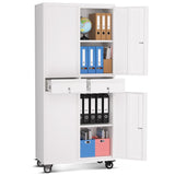 Garvee Heavy Duty 73" Metal File Cabinet with Lockable Wheels, Locking Doors, 2 Drawers, and Adjustable Shelves, Durable Mobile Storage Locker for Office Garage & Workshop, White - 
