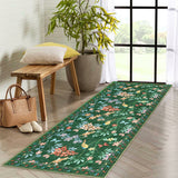 Garvee 2' x 6' Green Floral Birds Runner Rug, Washable Non-Slip Low-Pile Soft Rug for Hallway, Kitchen, Entryway & Laundry Room - Green