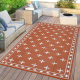 Garvee Reversible Geometric Outdoor Carpet - Large Waterproof Plastic Patio Mat - UV & mark Resistant, Easy Clean, Portable for Garden, Camping, Backyard - Terracotta Orange/White, 9x18ft - Orange