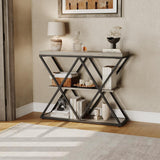 Garvee Farmhouse 3-Tier Console Table in X-Shaped Design with Open Shelves for Entryway and Hallway, Grey - Grey