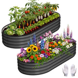 Garvee Raised Garden Beds, 2 Pack 4 x 2 x 1 ft Oval Galvanized Metal Planter Boxes with 0.5 mm Steel, Open Bottom & Rubber Edging for Vegetables, Herbs & Flowers, Dark Gray