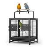 Garvee Portable Small Bird Travel Cage with Tray & Wooden Perch Handle – Ideal Carrier for Parakeets, Cockatiels, Budgies, Lovebirds, Canaries, Conures, Pigeons – Sturdy Black Aviary