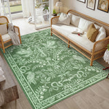 Garvee 8' x 10' Vintage Botanical Bird & Snake Area Rug, Washable Non-Slip Soft Low-Pile Rug for Living Room, Bedroom & Dining Room, Green - Green