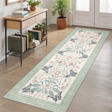 Garvee Floral Kitchen Rug 2x6 Botanical Pattern Non-Slip Low Pile Stain Resistant Washable Green Vintage Hallway Accent for Laundry Bathroom - Green