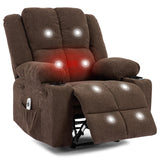 Garvee Manual Recliner Chair with Heating & Massage, Ergonomic Overstuffed Reclining Chair with Side Pockets, Q235 Steel Frame Lazy Boy Recliner Single Sofa for Living Room Bedroom, Brown - Brown