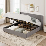 Garvee King Size Corduroy Upholstered Storage Bed Frame with Gas Lift & Padded Headboard, Wooden Slat Support, Taupe Grey, Platform Bed for Bedroom - Taupe Grey