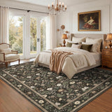 Garvee 8' x 10' Chocolate Brown Vintage Floral Area Rug, Washable Non-Slip Low-Pile Rustic Border Rug for Living Room, Bedroom & Dining Room - Chocolate Brown