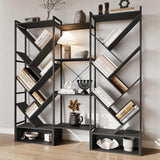 Garvee Triple 6 Tier Bookshelf, Large Bookcase Industrial Bookshelf with 24 Open Display Shelves, Industrial Tree Bookshelf, Wooden Tall Standing Bookshelf for Living Room Home, Office, Black - Black