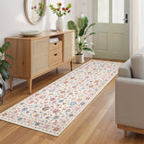 Garvee Beige Vintage Floral Runner Rug 2x6 – Washable Non-Slip Low Pile Hallway Rug for Entryway, Kitchen & Bedroom - Beige