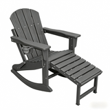 Garvee Folding Adirondack Rocking Chair with Retractable Ottoman, All-Weather HDPE Outdoor Rocker with Wood-Grain Texture, Cup Holder & Removable Rocking Base for Patio, Deck, Garden, Fire Pit & Poolside, Black