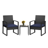 Garvee Outdoor Patio Bar Set, Black PE Rattan Bar Table & Cushioned Stools with Tempered Glass Top for Backyard, Deck & Garden Entertaining, Black/Blue - Black & Blue