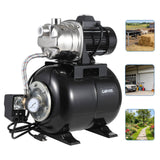 Garvee Stainless Steel Shallow Well Jet Pump with 5-Gallon Pressure Tank – 1HP, 130ft Max Lift, 20ft Suction, Automatic Pressure Switch, Pressure Booster & Irrigation Pump for Home, Farm, Garden, 1HP Black