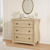 Garvee Mid-Century Modern Appeal - 3-Drawer Wood Dresser - Deep Drawers, Curved Legs, Metal Ring Handles - Freestanding Cabinet for Bedroom, Dining Room, Hallway - Wood Color, 3-Drawer Chest - Natural Oak