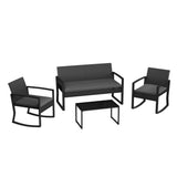 Garvee 4 Piece Patio Furniture Set, PE Rattan Outdoor Rocking Chair Conversation Set with Coffee Table, Outdoor Wicker Patio Table and Chairs Set for Patio, Porch, Backyard, Grey - Black + Grey