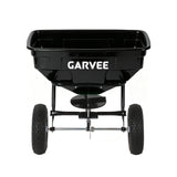 Garvee 130 lb Tow-Behind Broadcast Spreader, Heavy-Duty Lawn & Garden Spreader with 0–12 ft Coverage, Universal Hitch, 13" Pneumatic Tires & 20-Level Flow Control for ATV, UTV & Riding Mower, Black - Black