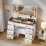 Garvee Vanity Desk with Mirror and Lights, Makeup Dresser for Bedroom with 8 Drawers & 1 Vanity Chair & Power Outlet, Modern Dressing Table Set for Bedroom, Bathroom, White & Rustic - White & Rustic
