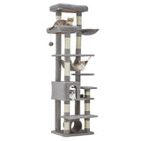 Garvee Multi-Level Cat Tree with Condo, 74" Tall Cat Tower with 11 Scratching Posts, Hammock, Tunnel, Large Top Perches & Anti-tip Kit, Indoor Cat Furniture for Large Cats, Light Gray - Light Gray