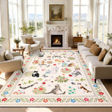 Garvee Washable Cat Print Area Rug – Modern Farmhouse Floral Edge, Non-Slip, Low Pile, Mark Resistant Carpet – Perfect for Living Room, Bedroom, Nursery, Office, Dining Room – Beige, 10x13ft - Beige
