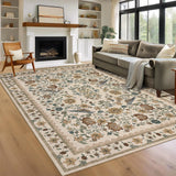 Garvee Floral Birds Washable Rug 5x7 Area Rugs for Bedroom Low Pile Faux-Wool Carpet Ultra Soft Non-Slip Indoor Rug for Living Room, Dining Room, Nursery, Beige