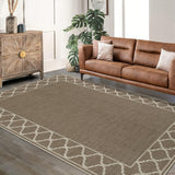 Garvee Brown Washable Linen-Like Area Rug 5' × 7', Non Slip Low Pile Boho Geometric Indoor Outdoor Rug for Living Room Bedroom Patio - Brown