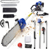Garvee 43cc Gas Pole Saw, 12" Bar 2-Stroke Tree Pruner with 16 ft Reach, 1200 ml Fuel Tank, Shoulder Strap, Gas-Powered Chainsaw for Tree Trimming - Blue