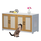 Garvee 47'' Cat Litter Box Enclosure for 2 Litter Boxes with 4 Sisal Doors, Hidden Litterbox Enclosure with Double Room, Wooden Sideboard TV Stand White