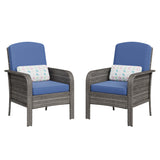 Garvee Outdoor Wicker Chairs Set of 2 - Weather-Resistant PE Rattan, Ergonomic High Back & Cushions, Powder-Coated Metal Frame, Easy Maintenance, Gray with Blue Cushions, Patio & Deck - Gray, Blue Cushion