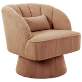 Garvee Modern Swivel Barrel Chair – Velvet Upholstered Accent Armchair with Striped Backrest, Soft Cushion, Track Arms – Comfy Round Lounge Chair for Living Room, Bedroom, Apartment, Office – Corduroy | Camel - Camel