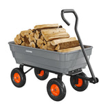 Garvee Garden Dump Cart 600 lb Capacity, 10" All-Terrain Wheel Utility Wagon with Steel Frame, Poly Bed, Quick-Release Dump & 180° Handle, Gray/Orange