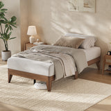 Garvee Twin Size Wood Platform Bed Frame - Sturdy Wooden Slats & Legs, Metal Center Support, 7.5" Underbed Storage, Noise-Free, No Box Spring Needed, Easy Assembly, Dark Brown, TWIN - Dark Wood