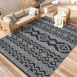 Garvee 10' × 20' Outdoor Area Rug Waterproof Plastic Straw Rug, Boho Reversible RV Mat, Stain-Resistant Indoor Outdoor Carpet for Picnic, Deck, Balcony, Beach, Patio - Black & White