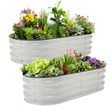 Garvee 2-Pack Oval Galvanized Steel Raised Garden Bed Planter Boxes – 4x2x1Ft, Open Base for Outdoor Vegetables, Flowers, Herbs – Durable Above Ground Container – White Color